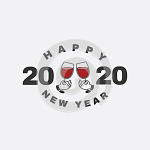 2020 Happy New Year Vector Art Red Wine Toast