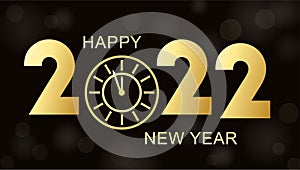 Happy New Year 2022. Vector New Year background with gold clock