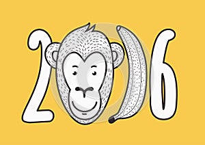2016 Happy New Year vector creative greeting card. Hand drawn sm