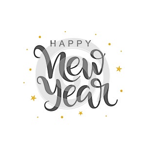 Happy New Year vector lettering. Handwritten design element for card, poster, banner. Isolated New nYear typography print.
