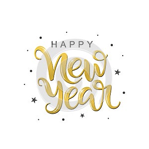 Happy New Year vector lettering. Handwritten design element for card, poster, banner.Isolated New nYear typography print.