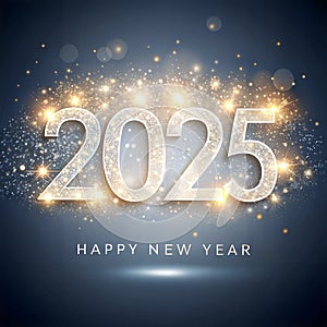 Happy New Year 2025 with a White Glittery Gradient