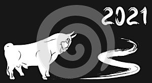 Happy New Year. White Silhouette of a Bull. Lunar horoscope sign. illustration