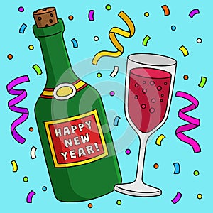 Happy New Year Wine Colored Cartoon Illustration