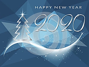 Happy New Year 2020 winter holiday greeting card with Christmas tree