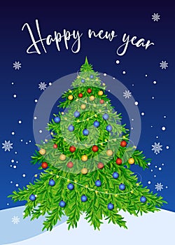 Happy New year. Winter new year tree. Greeting card design