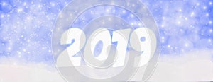 Happy new year 2019 winter outdoor with falling snowflakes,Panoramic web banner horizontal, with snow background, bokeh And