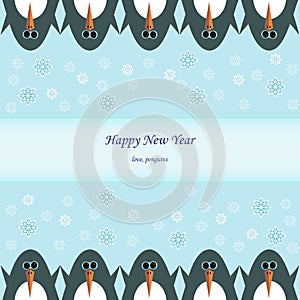 Happy New Year with winter penguins