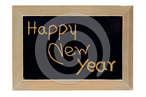Happy new year wood photo frame isolate white background
