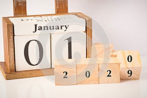 Happy New Year: Wooden block calendar showing 1st January