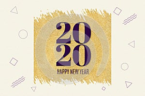 Happy new year 2020 word on gold circle glitter on cream modern geometric shape patternbackground,minimal Holiday greeting card