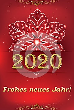 Happy New Year written in German - season`s greeting card with red background
