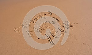 Happy new year written on sand