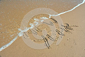 Happy new year written on sand