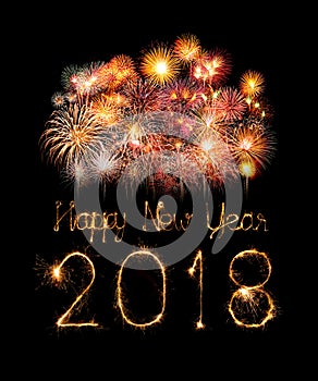 Happy new year 2018 written with Sparkle firework