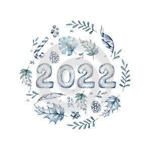 Happy New Year 2022, The year of blue numbers 2023,2024 and 2025 banner, circle frmae, Constellation symbol for