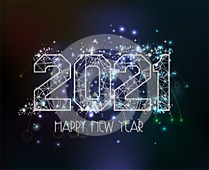 Happy New Years 2021 polygonal line light and fireworks Background