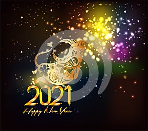 Happy New Years 2021 polygonal line light and fireworks colorful Background