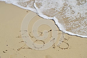 Happy New Years 2018 handwritten on sand