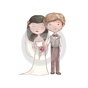 Happy newlywed couple, watercolor wedding