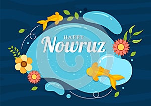 Happy Nowruz Day or Iranian New Year Illustration with Grass Semeni and Fish for Web Banner or Landing Page in Flat Cartoon Hand