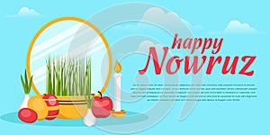 happy Nowruz horizontal banner illustration in flat design vector