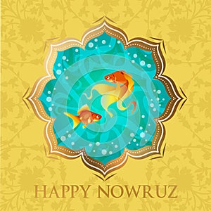 Happy Nowruz Persian New Year illustration. Goldfish symbol of life. Happy New Year. Vector Illustration