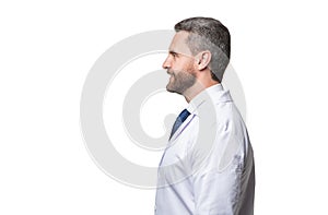 happy nurse man profile. nurse man isolated on white. medical nurse man in white coat