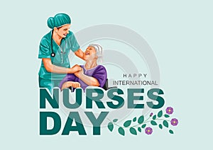 Happy nurses day greeting. nurse with old woman care. abstract vector illustration design