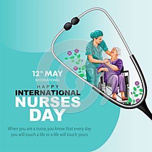 Happy nurses day greeting. nurse with old woman care. old grand mother sitting wheel chair. abstract vector illustration design