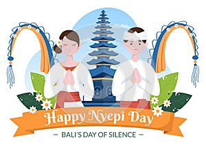 Happy Nyepi Day or Bali`s Silence for Hindu Ceremonies in Bali with Galungan, Kuningan and Ngembak Geni in Background of the