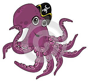 Happy octopus in pirat`s hat