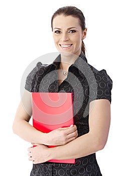 Happy office worker with red folder