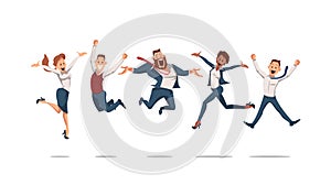 Happy Office Workers Jumping. Vector Illustration.