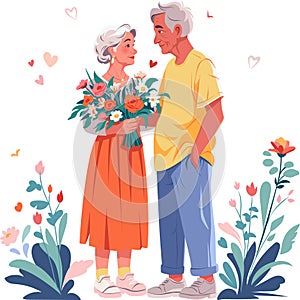 Happy old couple flat illustration