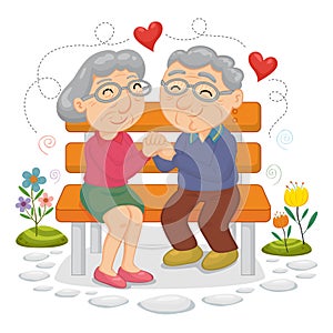 Happy old couple sitting on bench