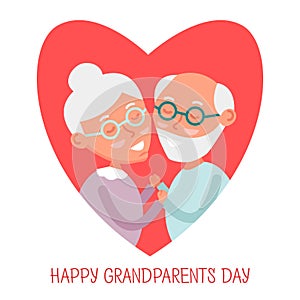 Happy old couple together. Cute Seniors couple in love. grandparents holding hands. Happy grandparents day. Vector Illustration.
