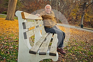 Happy Old Man On Bench