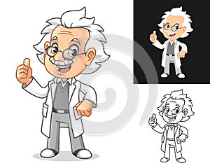 Happy Old Man Professor with Thumbs Up Gesture