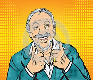 Happy old man And satisfied, thumbs up. Pop art vector illustration drawing,Comic book work style.	Separate images of people from