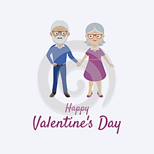 Happy Valentine`s Day greeting card with cheerful elderly senior couple vector