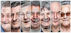 Happy old people. Collage of delighted, smiling elderly men and women