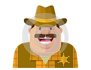 Happy Old West Sheriff Flat Vector Illustration Icon People Avatar