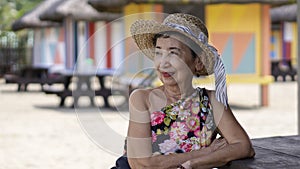 Happy old woman on vacation