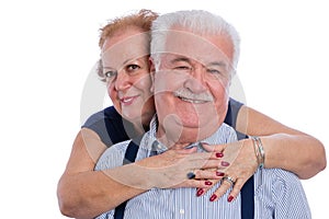 Happy older couple embracing