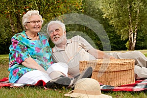 Happy older couple in the park