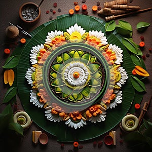 Happy Onam. An ancient Hindu festival of Kerala that celebrates rice harvest. onam sadya, rice from the new harvest