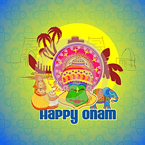 Happy Onam background in Indian art style