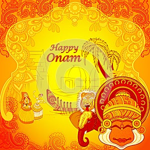 Happy Onam background in Indian art style