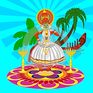 Happy Onam background in Indian art style